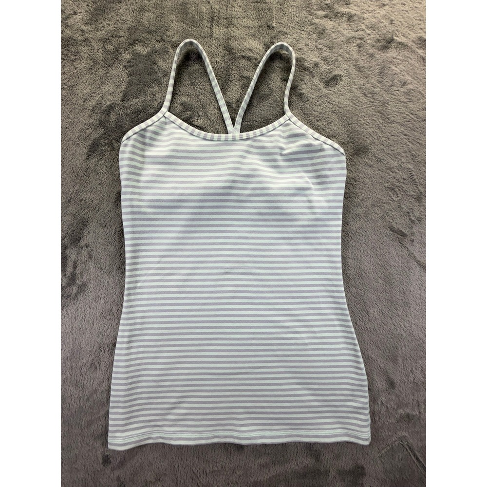 Lululemon Power Y Tank Top Striped Mint Green Purple Size 6 Built-in Bra Tank